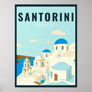 Santorini Greece Island Vintage Travel Souvenir Poster