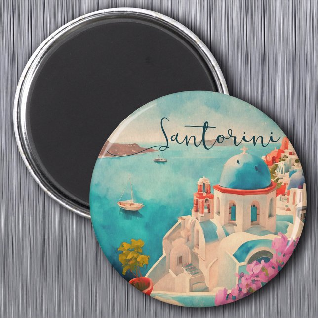 Santorini Greece Island Watercolor Travel Souvenir Magnet (Creator Uploaded)