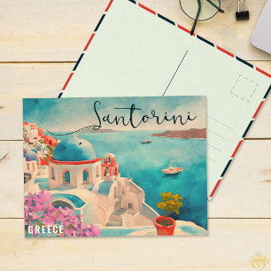 Santorini Greece Island Watercolor Travel Souvenir Postcard