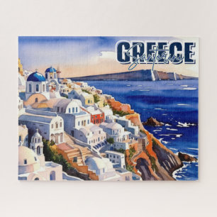 Santorini Greece Keepsake Watercolor Puzzle