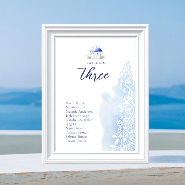 Santorini Greece Landscape Blue Watercolor Wedding Table Number (Santorini Greece Landscape Blue Watercolor Wedding Table Number)