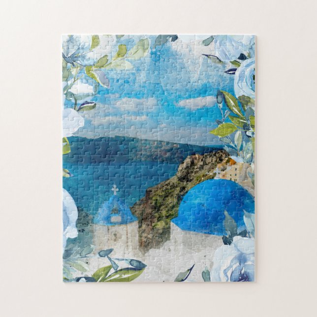Santorini greece mediterranean sea watercolour jigsaw puzzle (Vertical)