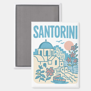 Santorini Greece Minimalist Travel Illustration Magnet