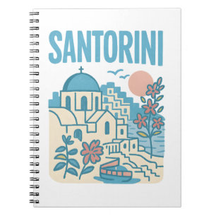 Santorini Greece Minimalist Travel Illustration Notebook