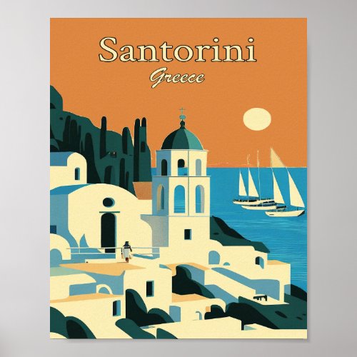 Santorini Greece Minimalist Vintage art Poster