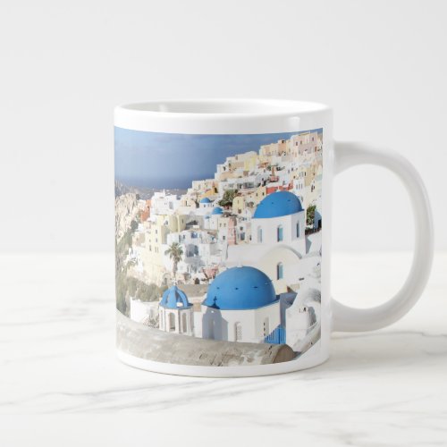Santorini Greece Oia Mug White Blue Giant Coffee Mug