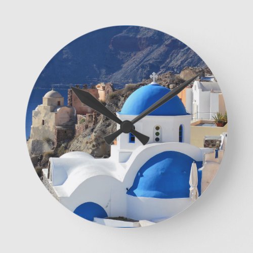 Santorini Greece Oia Round Clock