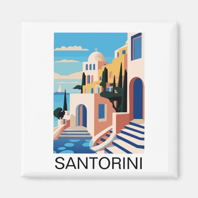 Santorini Greece Painting Magnet (Front)