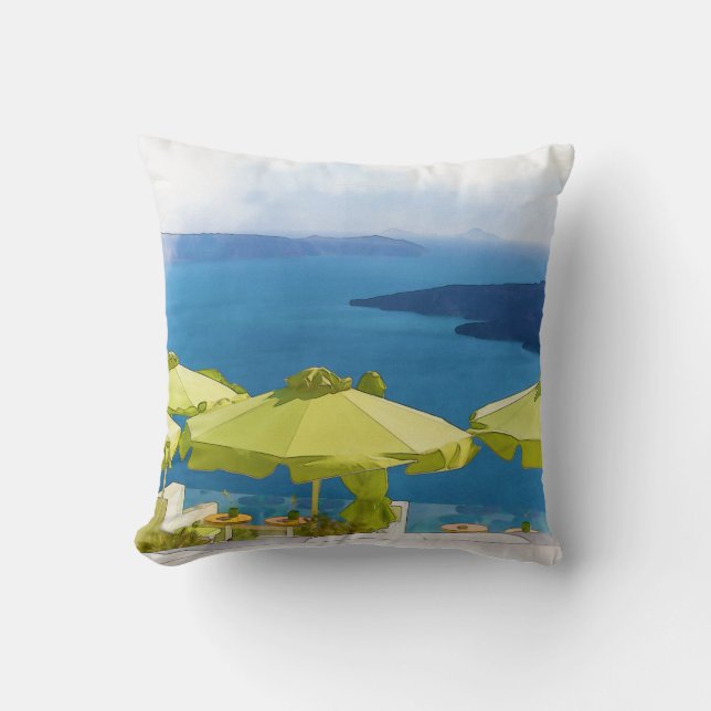 Santorini Greece Painting Throw Pillow (Front)
