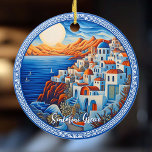 Santorini Greece Painting | Travel Art Ceramic Ornament<br><div class="desc">Santorini Greece Painting | Travel Art Ceramic Ornament. Personalize with your own text.</div>