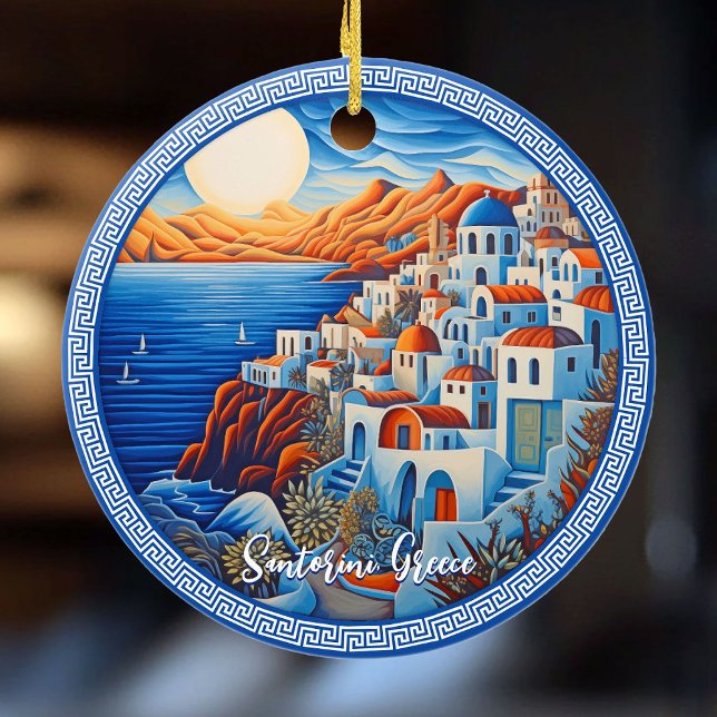 Santorini Greece Painting | Travel Art Ceramic Ornament (Santorini Greece Painting | Travel Art Ceramic Ornament)