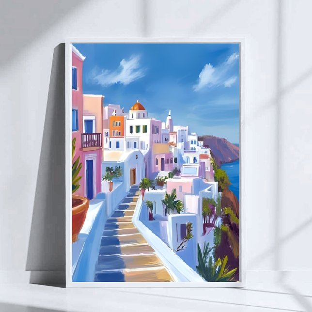 Santorini Greece Painting Watercolor Travel Poster (Creator Uploaded)