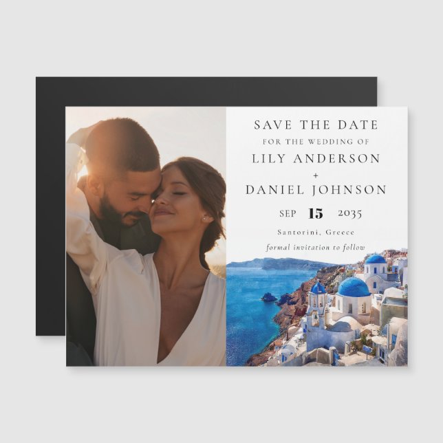 Santorini Greece Photo Wedding Save The Date Magnetic Invitation (Front/Back)