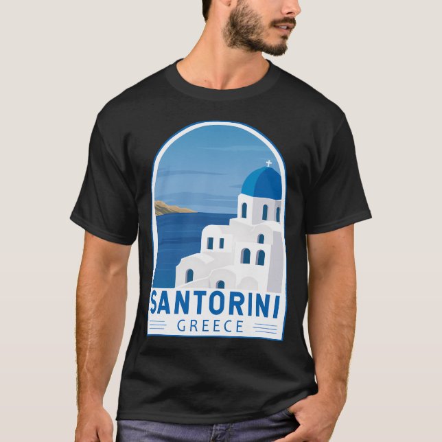 Santorini Greece Retro Emblem T-Shirt (Front)