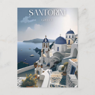 Santorini Greece retro postcard