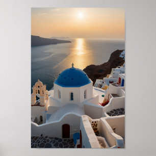 Santorini Greece Retro Travel Wall Art
