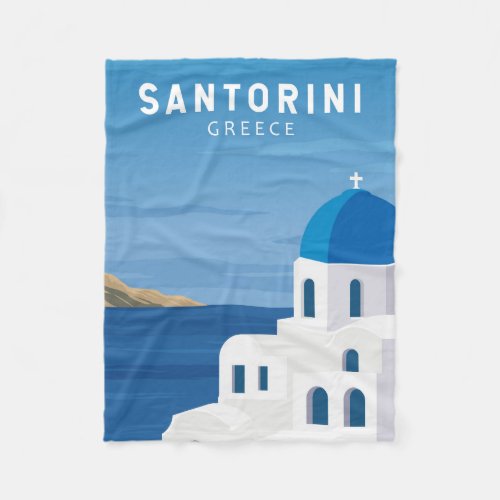 Santorini Greece Retro Vintage  Fleece Blanket
