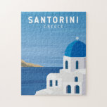 Santorini Greece Retro Vintage Jigsaw Puzzle<br><div class="desc">Santorini retro travel design. Santorini is instantly recognizable for its whitewashed,  cube-shaped buildings adorned with blue accents,  steep cliffs and tangerine sunsets that light up the sky and sea.</div>