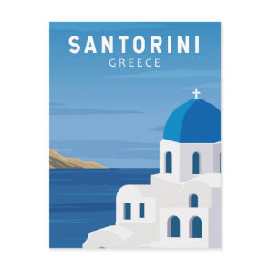 Santorini Greece Retro Vintage Postcard