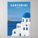Santorini Greece Retro Vintage  Poster<br><div class="desc">Santorini retro travel design. Santorini is instantly recognizable for its whitewashed,  cube-shaped buildings adorned with blue accents,  steep cliffs and tangerine sunsets that light up the sky and sea.</div>