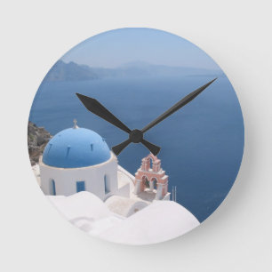 Santorini Greece Round Clock
