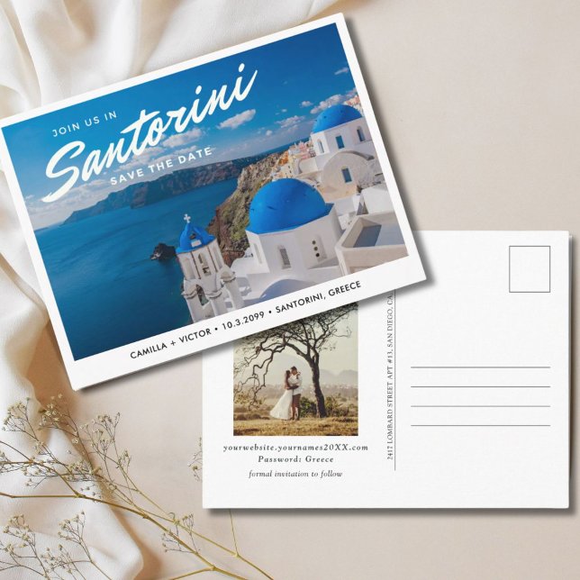 Santorini Greece Save the Date Postcard (Creator Uploaded)
