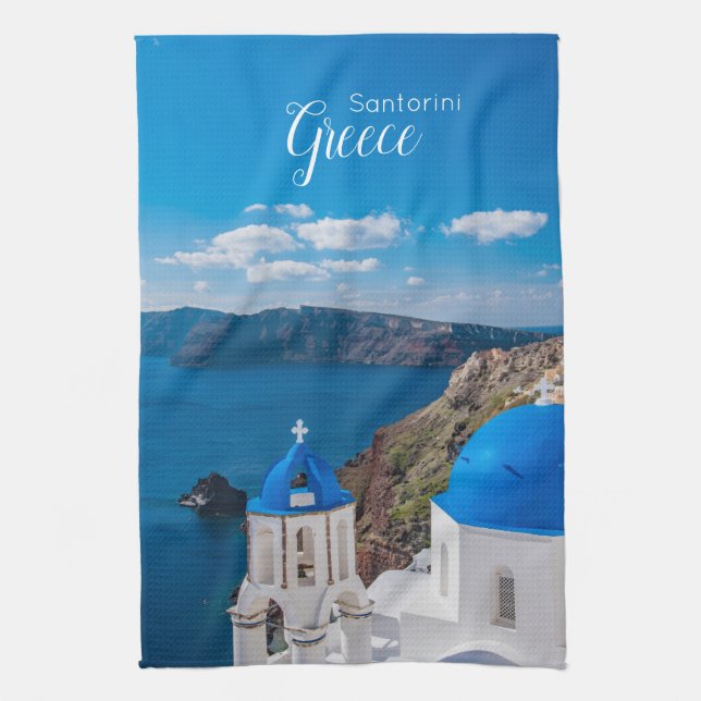 Santorini Greece Scenic Greek Kitchen Towel (Vertical)