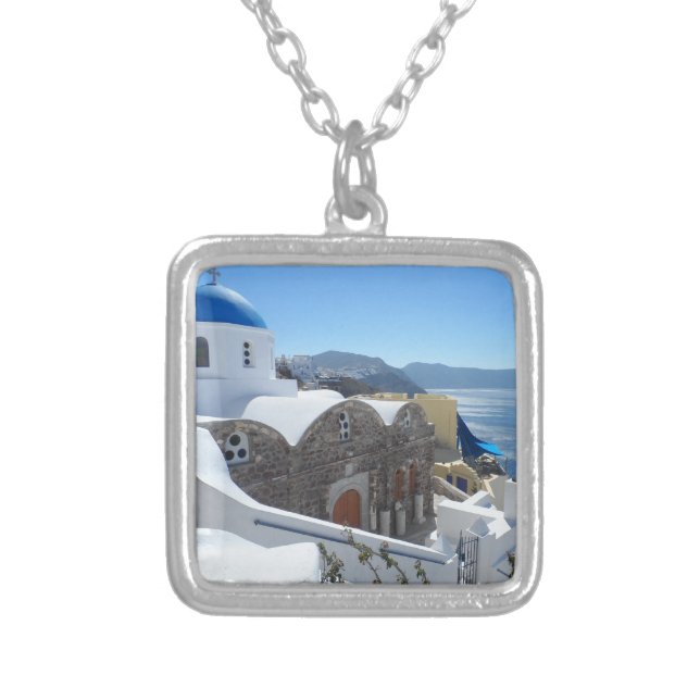 Santorini, Greece Silver Plated Necklace (Front)