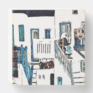 Santorini Greece Sketch Art Wooden Box Sign
