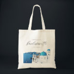 SANTORINI GREECE Skyline Destination Bachelorette Tote Bag<br><div class="desc">This bachelorette tote bag features a watercolor painting of Santorini,  Greece with an elegant script font. This tote is the perfect gift for your bachelorette weekend!</div>