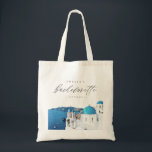 SANTORINI GREECE Skyline Destination Bachelorette Tote Bag<br><div class="desc">This bachelorette tote bag features a watercolor painting of Santorini,  Greece with an elegant script font. This tote is the perfect gift for your bachelorette weekend!</div>