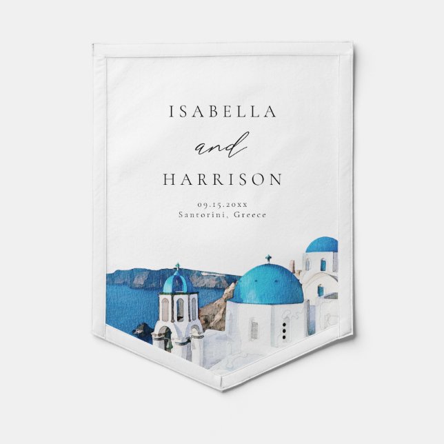 SANTORINI GREECE Skyline Wedding Names Decor Pennant (Front)