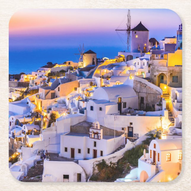 Santorini Greece Square Paper Coaster (Front)