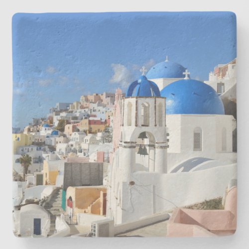 Santorini Greece   Square Paper Coaster