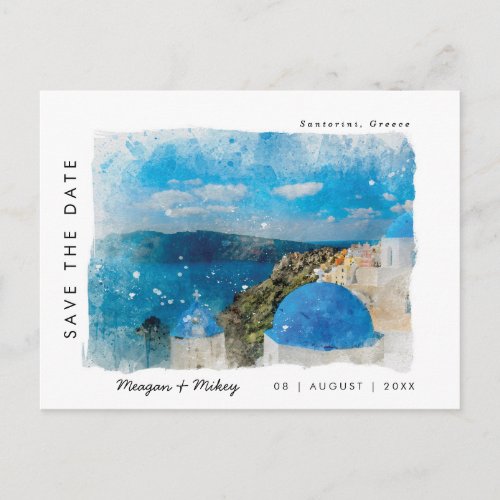 santorini greece summer save the date postcard