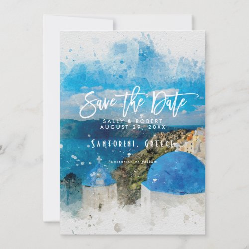 Santorini greece summer wedding save the date card