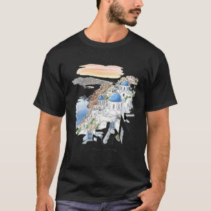 Santorini Greece Sunset Dreamscape Illustration T-Shirt
