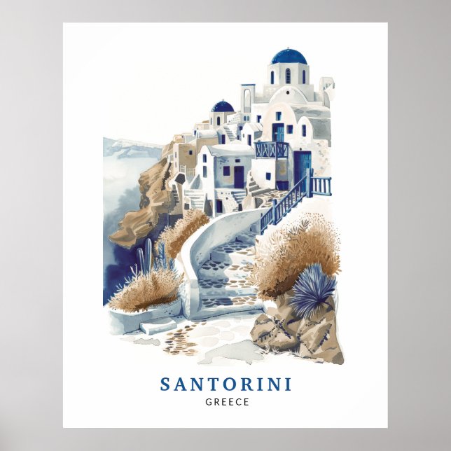 Santorini Greece Travel Art Poster (Front)