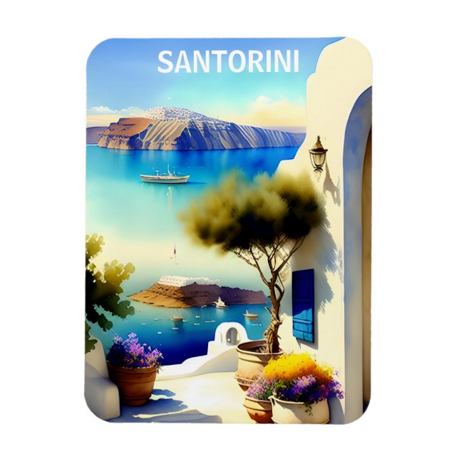 Santorini Greece Travel Painting Magnet (Vertical)