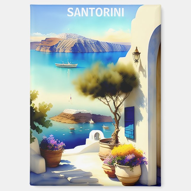 Santorini Greece Travel Painting Magnet (Front)