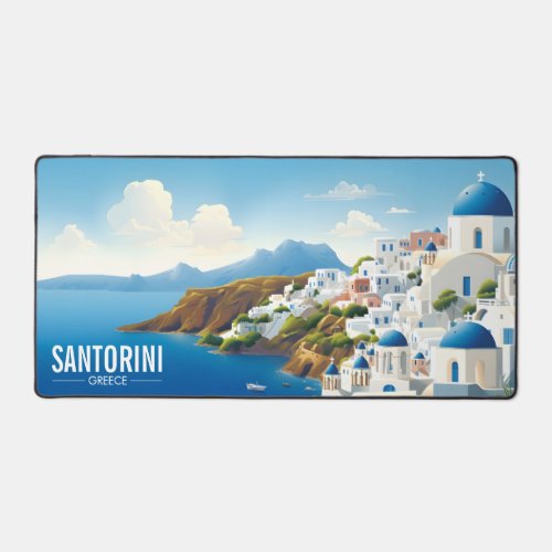 Santorini Greece Travel Poster Desk Mat