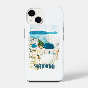 Santorini Greece Travel Watercolor iPhone 14 Case
