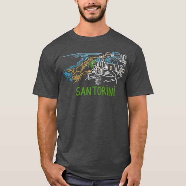 Santorini Greece Unique Hand Drawn Art Gift Men T-Shirt (Front)