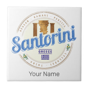 Santorini Greece Vintage Aegean Cyclades Island Ceramic Tile