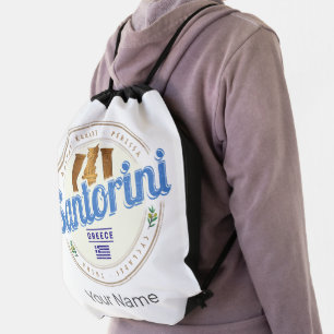 Santorini Greece Vintage Aegean Cyclades Island Drawstring Bag