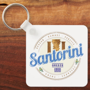Santorini Greece Vintage Aegean Cyclades Island Keychain