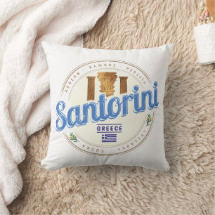 Santorini Greece Vintage Aegean Cyclades Island Throw Pillow