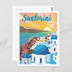Santorini Greece Vintage Famous Travel Place Postcard