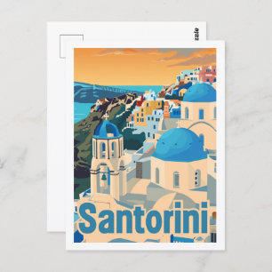 Santorini Greece Vintage Famous Travel Place Postcard