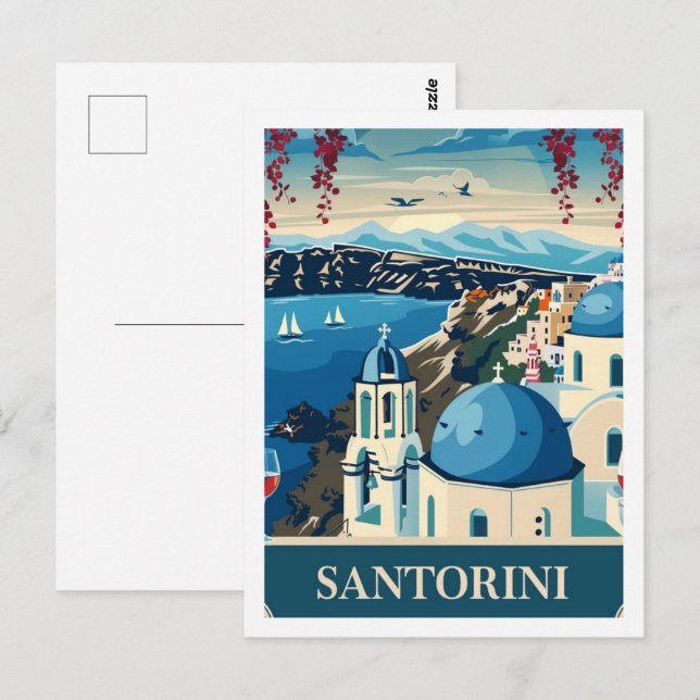 Santorini Greece Vintage Famous Travel Place Postcard (Front/Back)